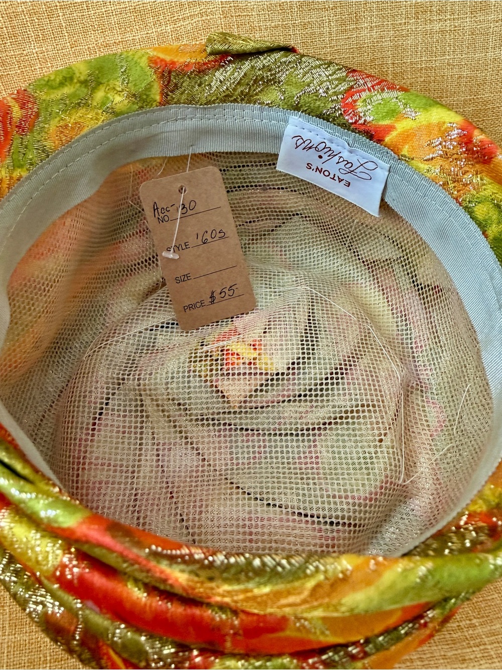 Vintage 1960s Metallic Silk Brocade Turban Psychedelic Floral Draped Pillbox Hat - Picture 4 of 5